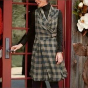 Soft Surroundings Drapey Plaid Bubble Hem Shawl Collar Belted Dress or Top
